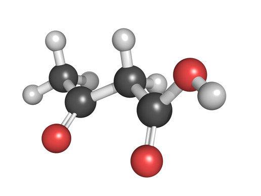 Ketone body (acetoacetic acid), molecular model. Atoms are represented as spheres with conventional color coding