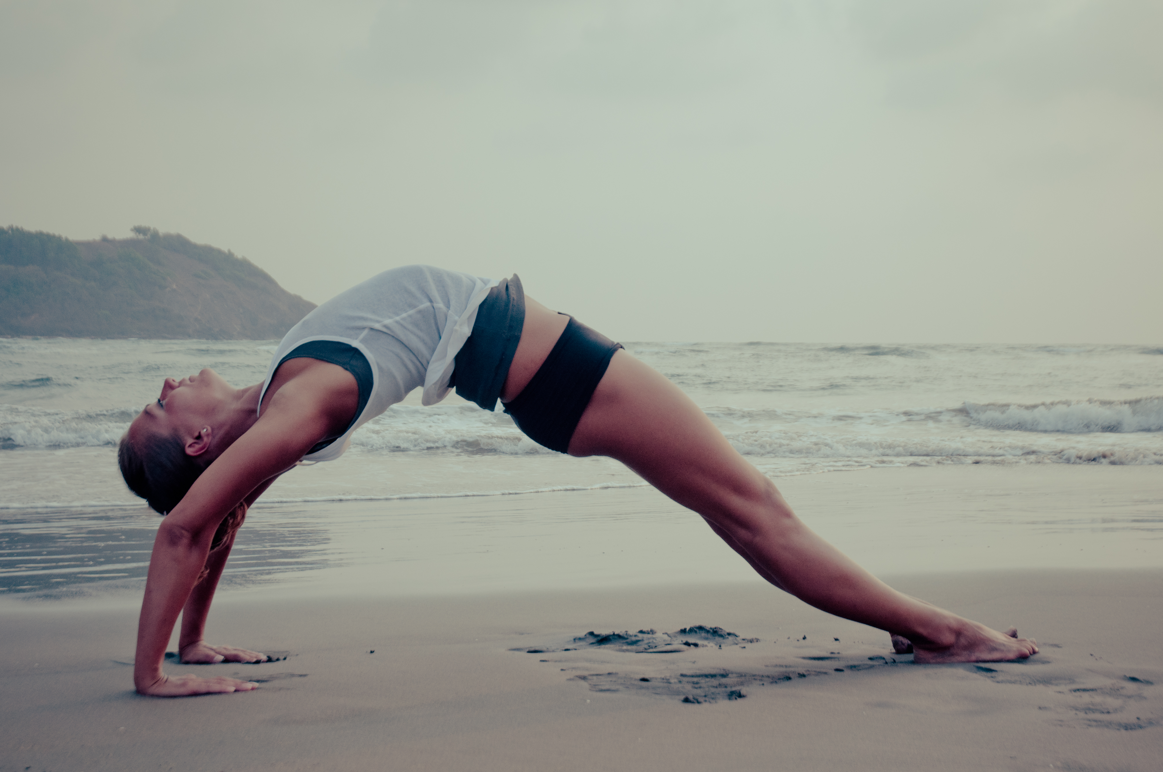 Beach Yoga Woman Doing Stretching Exercise Mind Body Spiritual